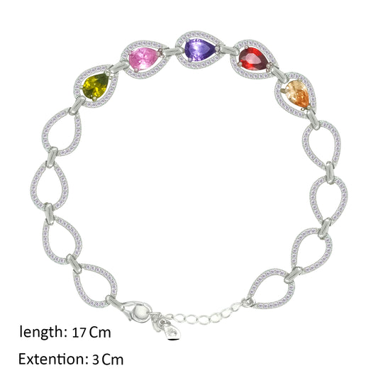 Asfour Creations Tennis Bracelet With Multicolor Oval Stones In 925 Sterling Silver – BD0334-K