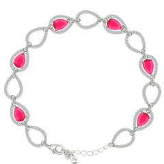 Asfour Crystal Tennis Bracelet With Turquoise Pear & Emerald Zircon In 925 Sterling Silver