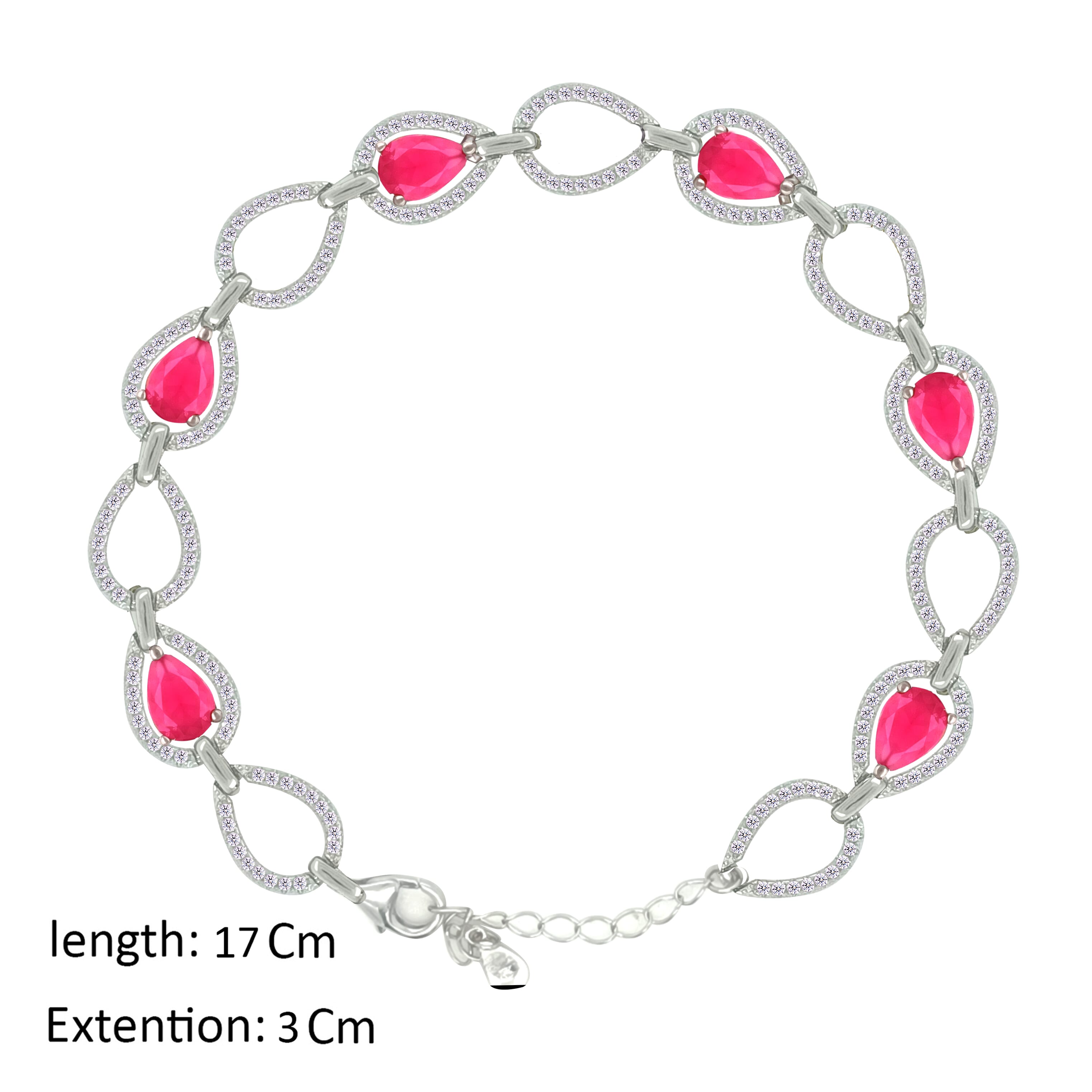 Asfour Crystal Tennis Bracelet With Fuchsia Pear Design In 925 Sterling Silver-BD0335-F