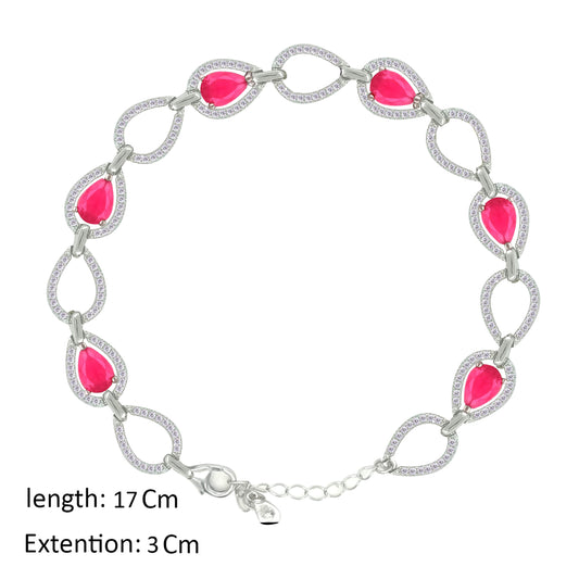 Asfour Creations Tennis Bracelet With Fuchsia Pear Design In 925 Sterling Silver – BD0335-F