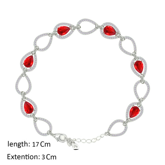 Asfour Creations Tennis Bracelet With Ruby Pear Design In 925 Sterling Silver – BD0335-R