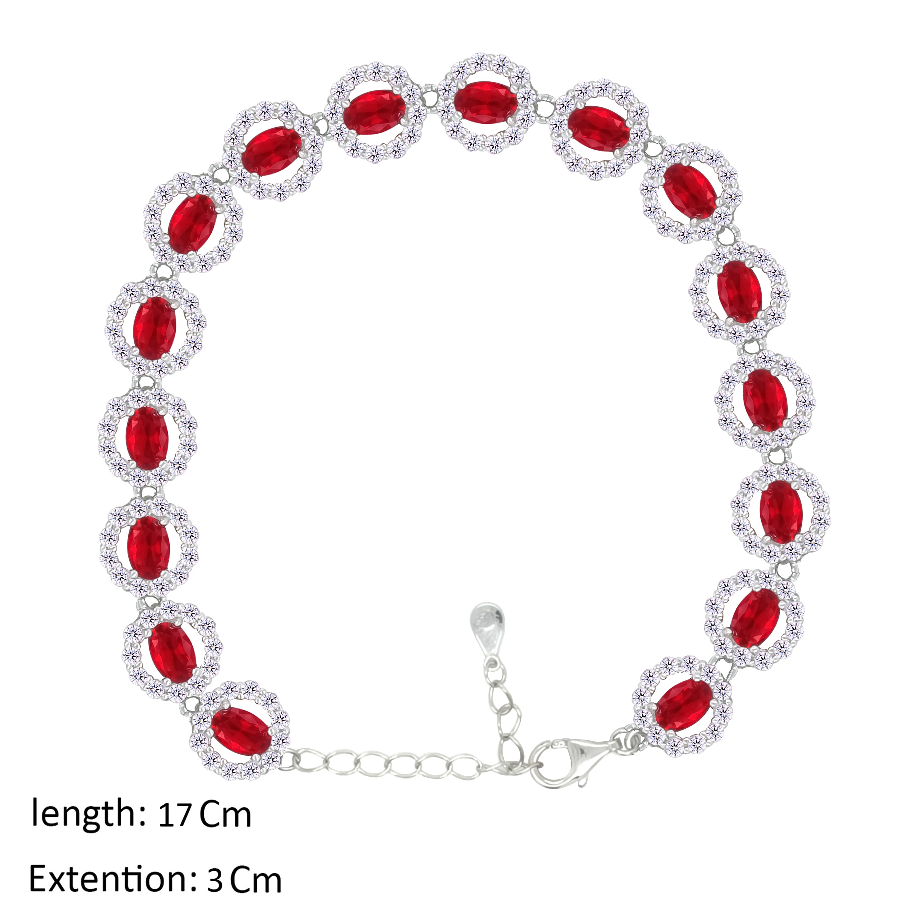 Asfour Crystal Tennis Bracelet With Ruby Round Design In 925 Sterling Silver-BD0336-R