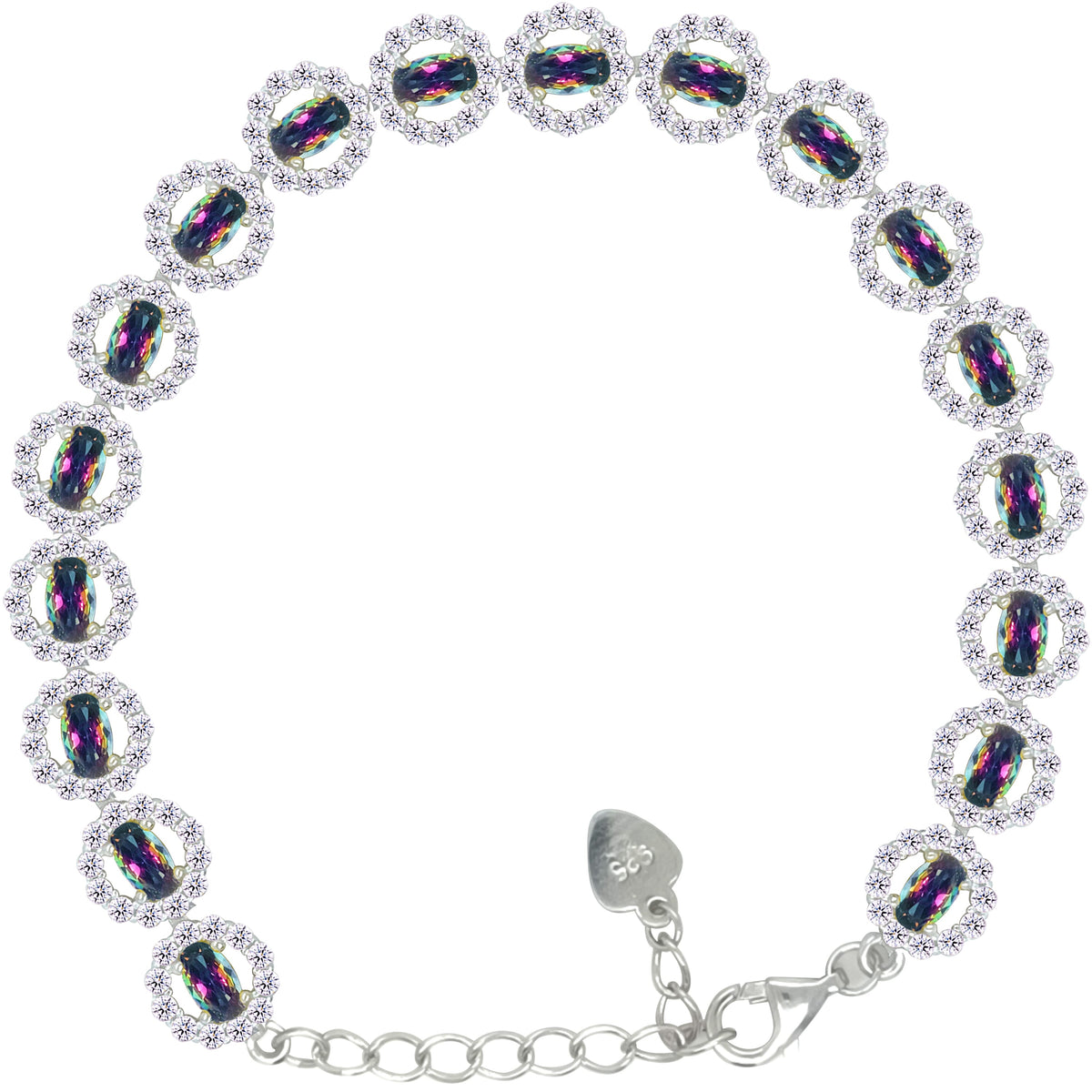 Asfour Crystal Tennis Bracelet With Turquoise Pear & Emerald Zircon In 925 Sterling Silver