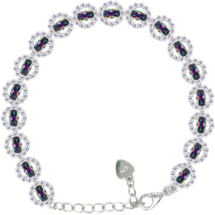 Asfour Crystal Tennis Bracelet With Turquoise Pear & Emerald Zircon In 925 Sterling Silver