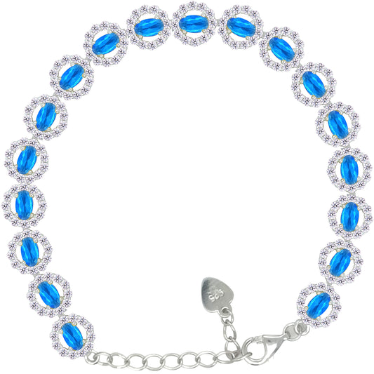 Asfour Crystal Tennis Bracelet With Turquoise Pear & Emerald Zircon In 925 Sterling Silver
