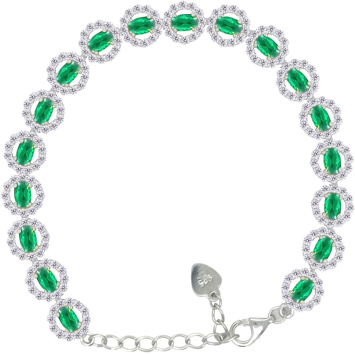 Asfour Crystal Tennis Bracelet With Turquoise Pear & Emerald Zircon In 925 Sterling Silver