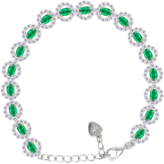 Asfour Crystal Tennis Bracelet With Turquoise Pear & Emerald Zircon In 925 Sterling Silver
