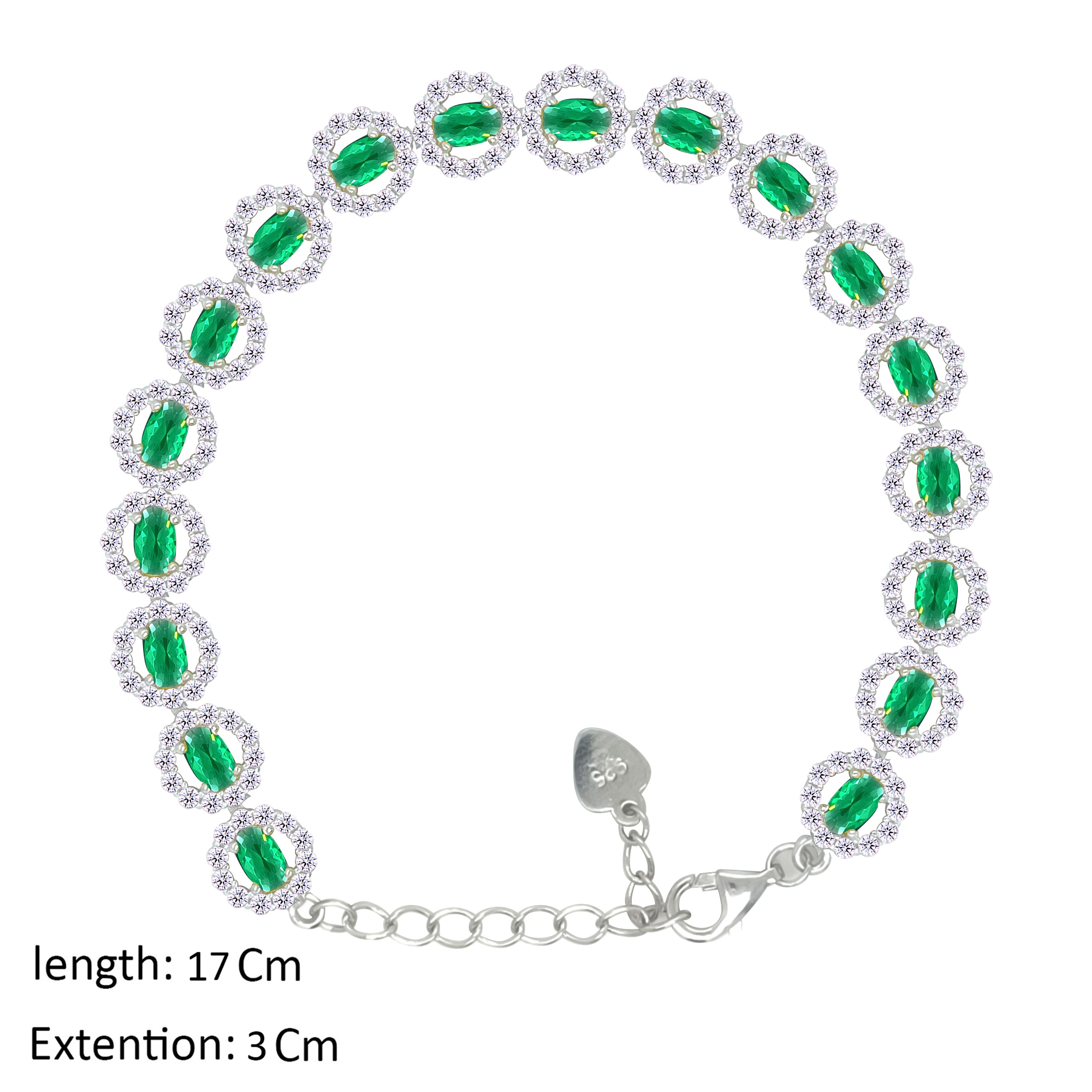 Asfour Crystal Tennis Bracelet With Emerald Round Design In 925 Sterling Silver-BD0337-G