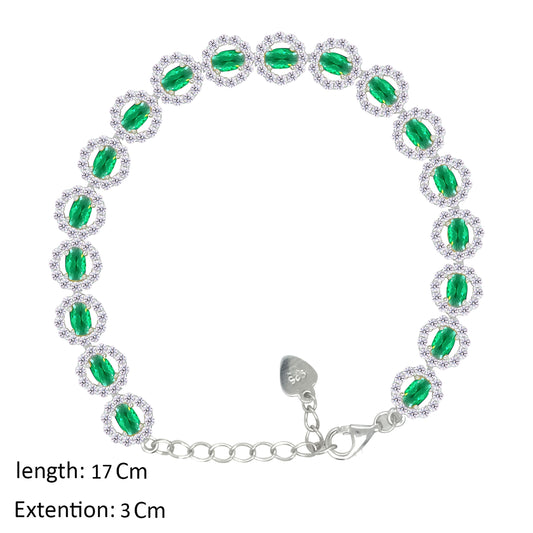 Asfour Creations Tennis Bracelet With Emerald Round Design In 925 Sterling Silver – BD0337-G