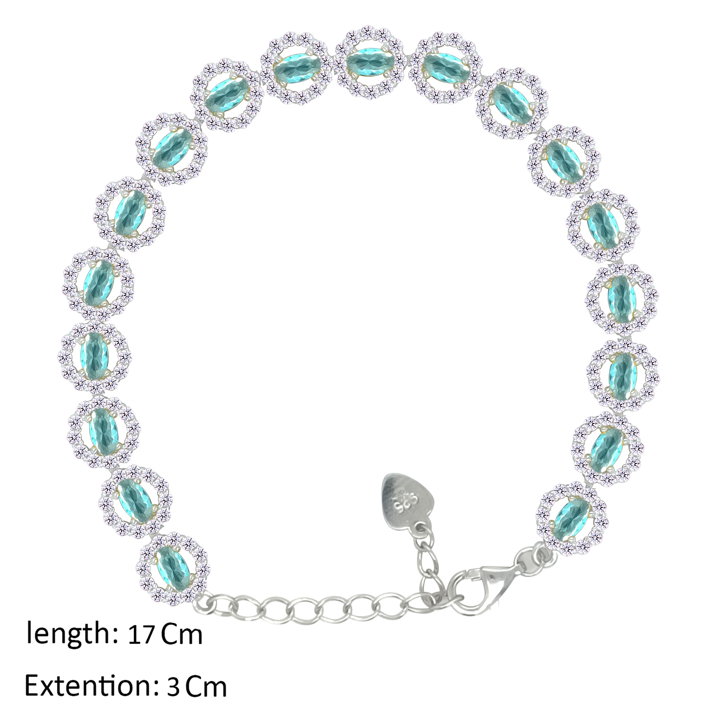 Asfour Crystal Tennis Bracelet With Turquoise Round Design In 925 Sterling Silver-BD0337-LZ