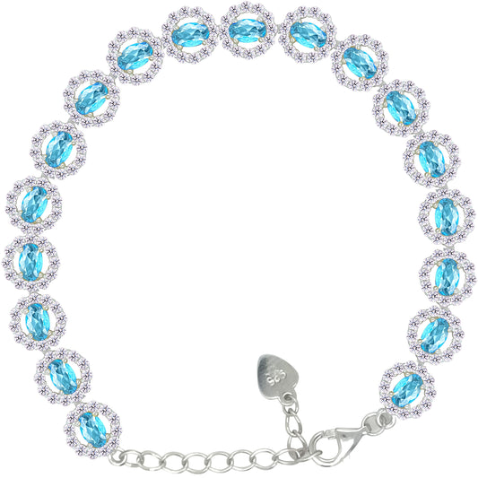 Asfour Crystal Tennis Bracelet With Turquoise Pear & Emerald Zircon In 925 Sterling Silver