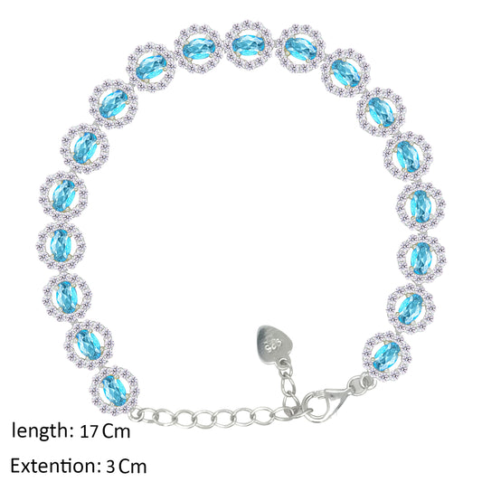 Asfour Creations Tennis Bracelet With Aquamarine Round Design In 925 Sterling Silver – BD0337-M
