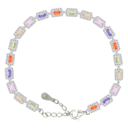 Asfour Crystal Tennis Bracelet With Turquoise Pear & Emerald Zircon In 925 Sterling Silver