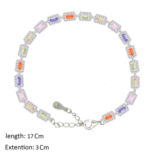 Asfour Creations Tennis Bracelet With Multicolor Baguette Stones In 925 Sterling Silver – BD0338-K