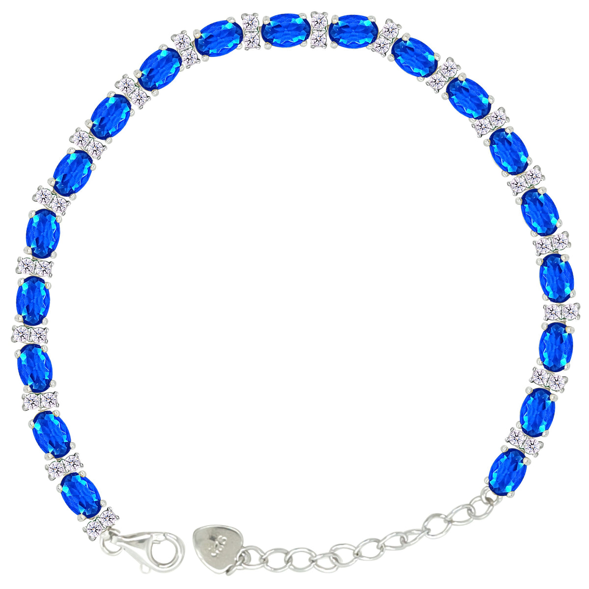 Asfour Crystal Tennis Bracelet With Turquoise Pear & Emerald Zircon In 925 Sterling Silver