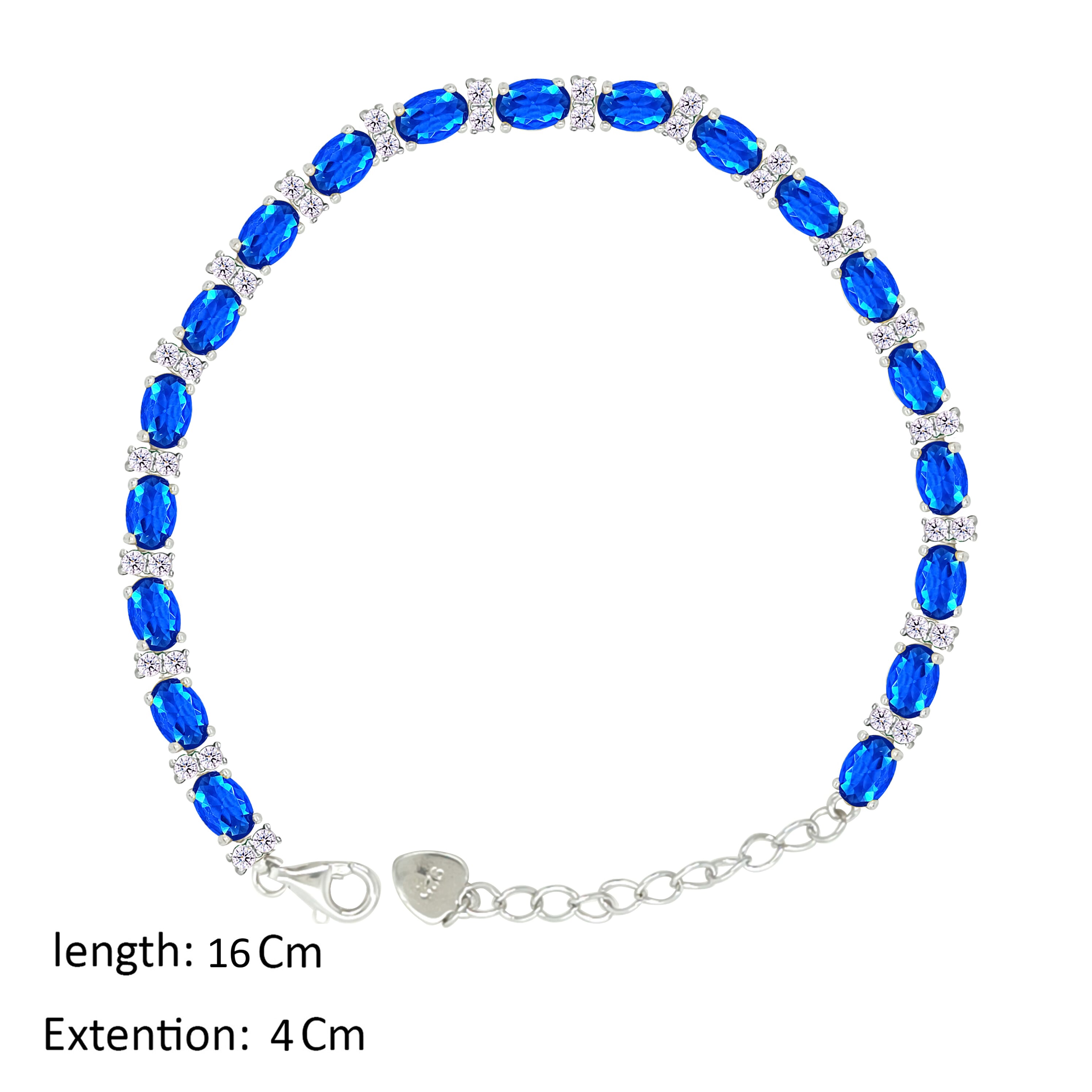 Asfour Crystal Tennis Bracelet With Blue Oval Design In 925 Sterling Silver-BD0339-B
