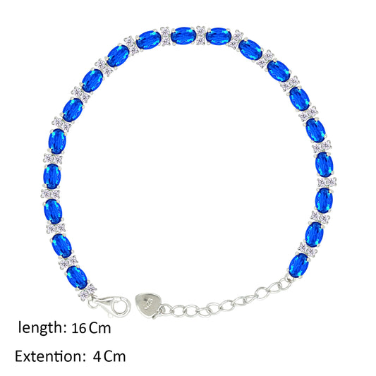 Asfour Creations Tennis Bracelet With Blue Oval Design In 925 Sterling Silver – BD0339-B