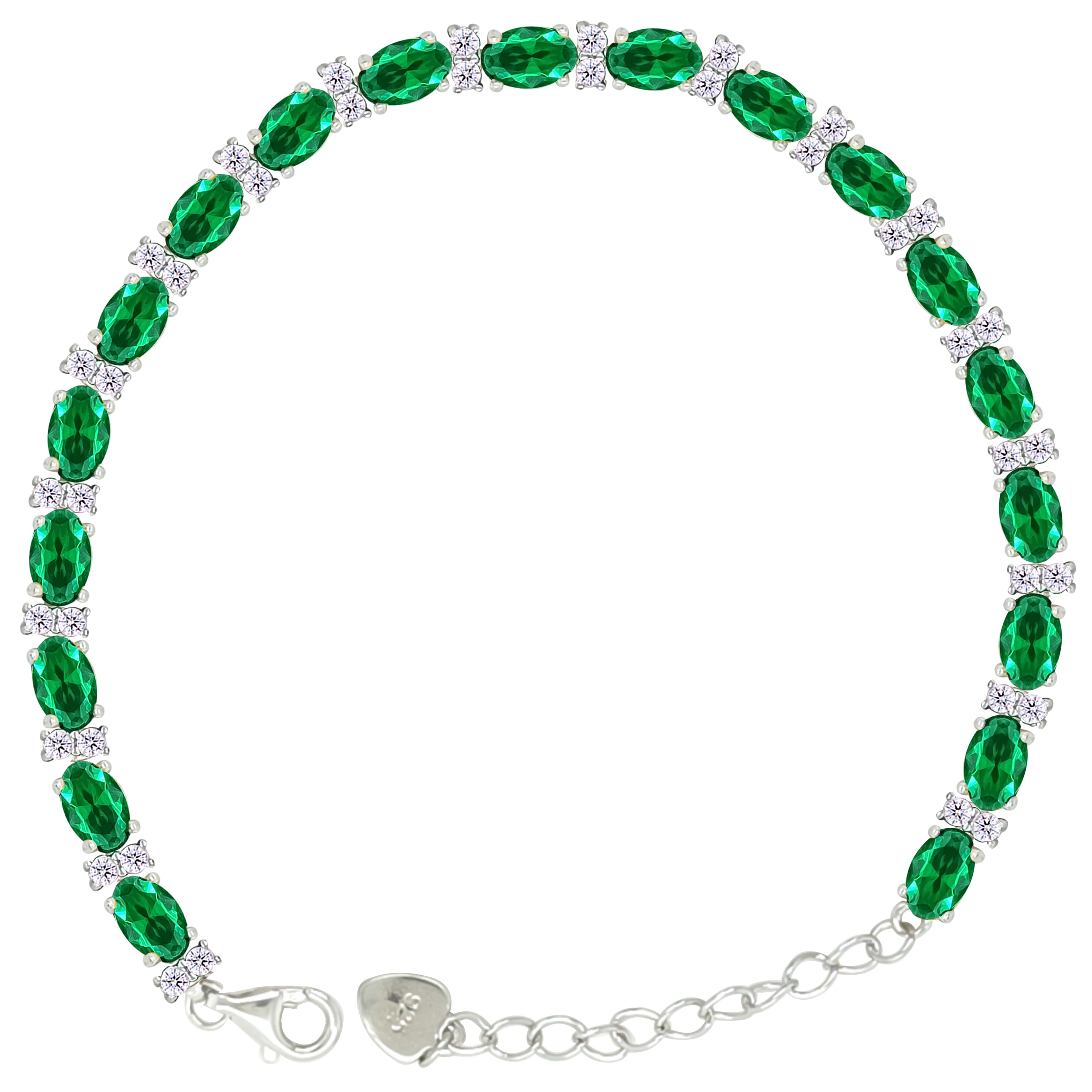 Asfour Crystal Tennis Bracelet With Turquoise Pear & Emerald Zircon In 925 Sterling Silver