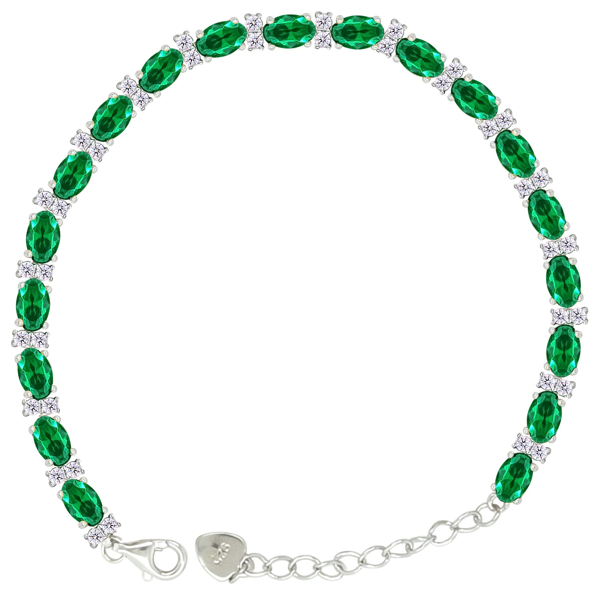 Asfour Crystal Tennis Bracelet With Turquoise Pear & Emerald Zircon In 925 Sterling Silver