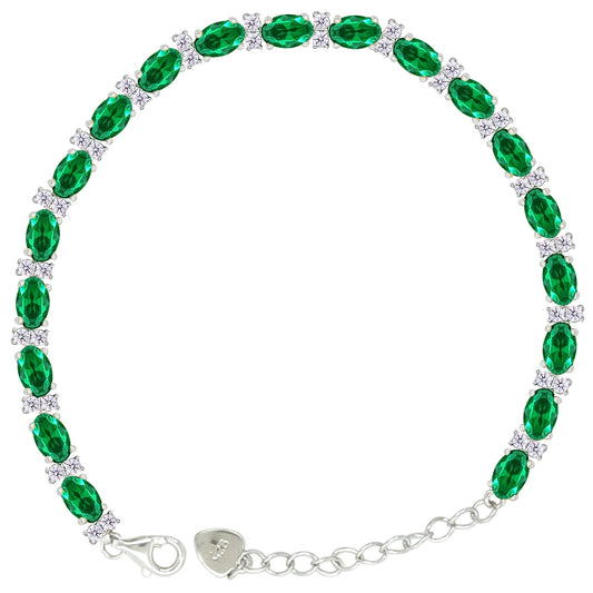 Asfour Crystal Tennis Bracelet With Turquoise Pear & Emerald Zircon In 925 Sterling Silver