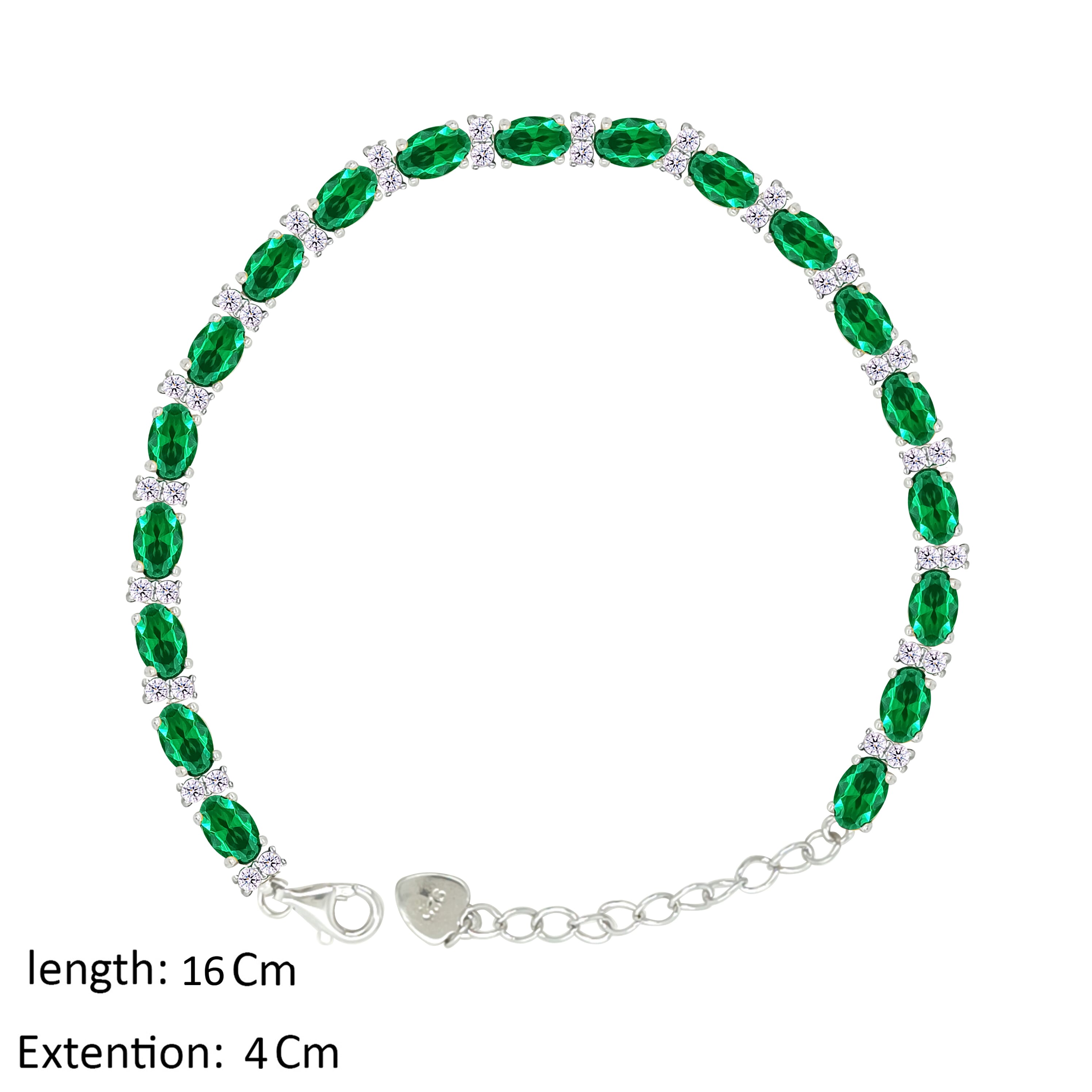 Asfour Crystal Tennis Bracelet With Emerald Oval Design In 925 Sterling Silver-BD0339-G