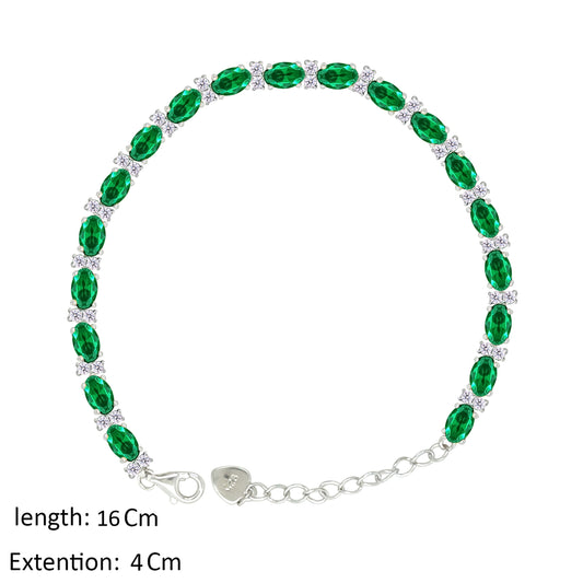 Asfour Creations Tennis Bracelet With Emerald Oval Design In 925 Sterling Silver – BD0339-G