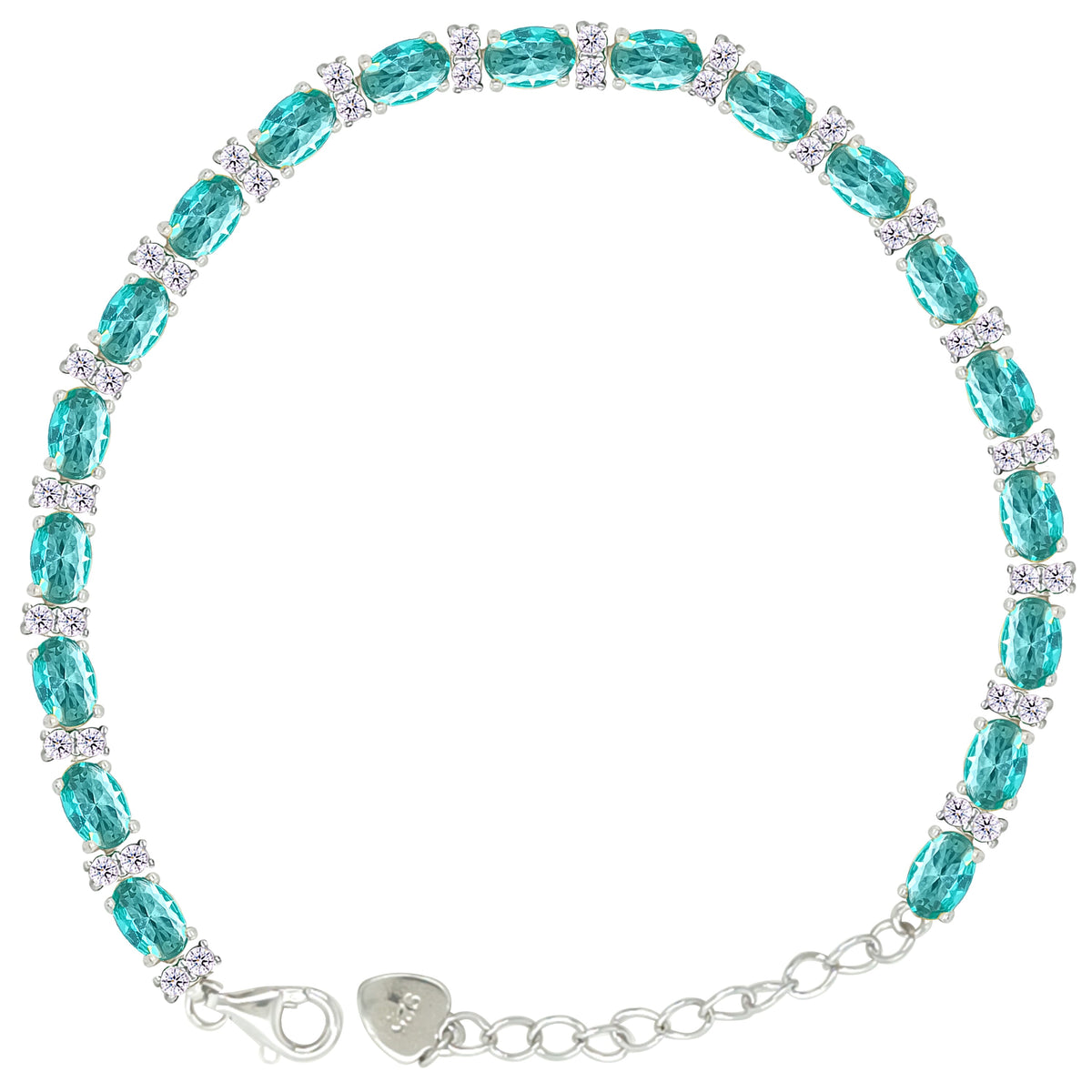 Asfour Crystal Tennis Bracelet With Turquoise Pear & Emerald Zircon In 925 Sterling Silver