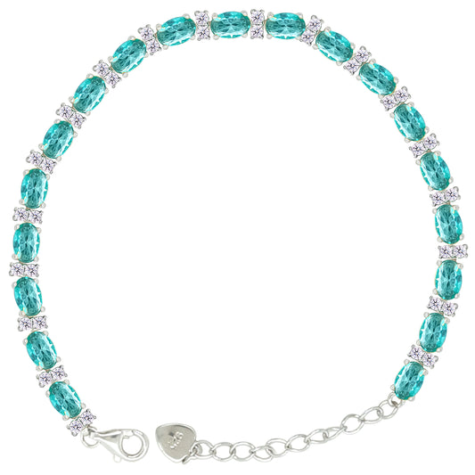 Asfour Crystal Tennis Bracelet With Turquoise Pear & Emerald Zircon In 925 Sterling Silver
