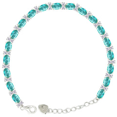 Asfour Crystal Tennis Bracelet With Turquoise Pear & Emerald Zircon In 925 Sterling Silver