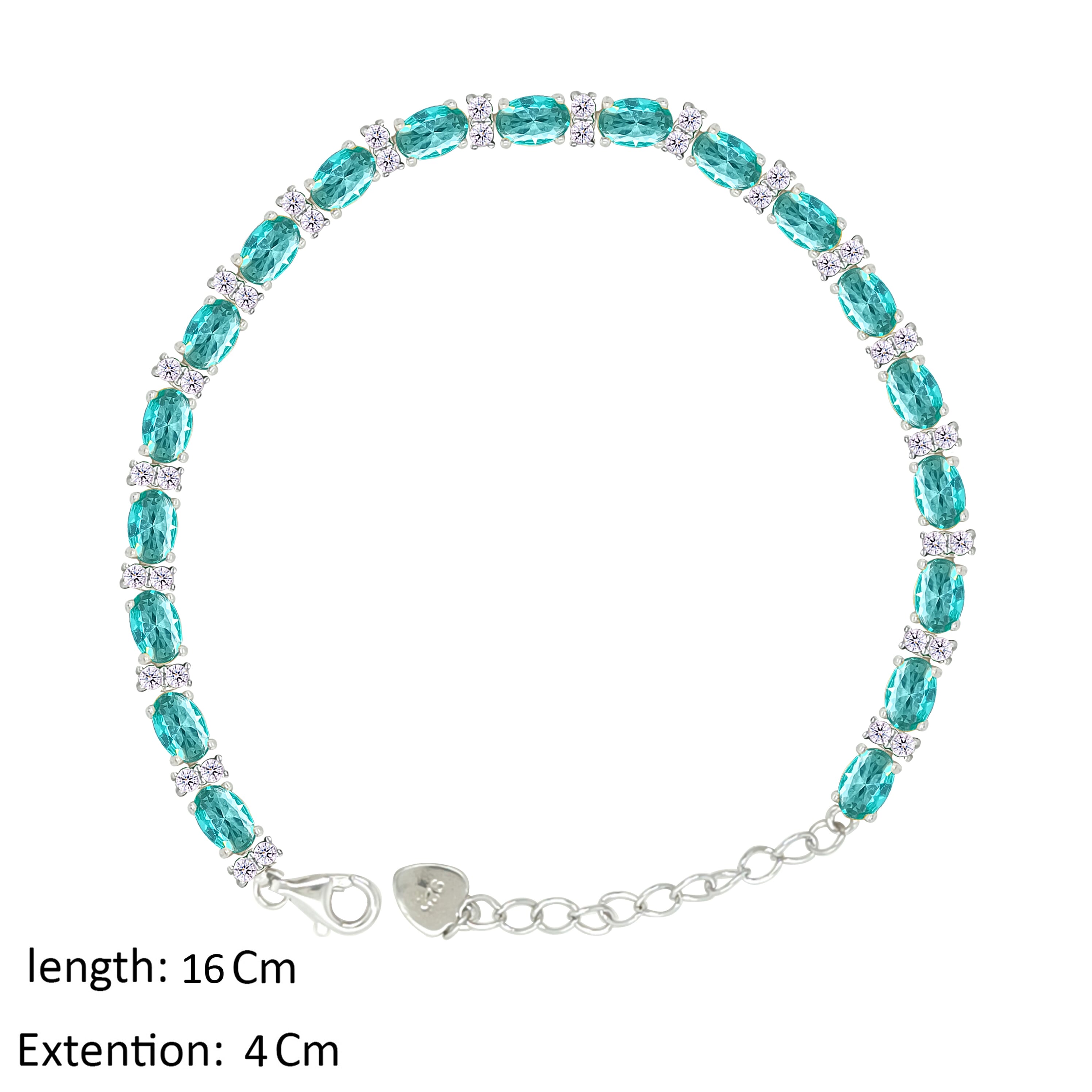 Asfour Crystal Tennis Bracelet With Turquoise Oval Design In 925 Sterling Silver-BD0339-LZ