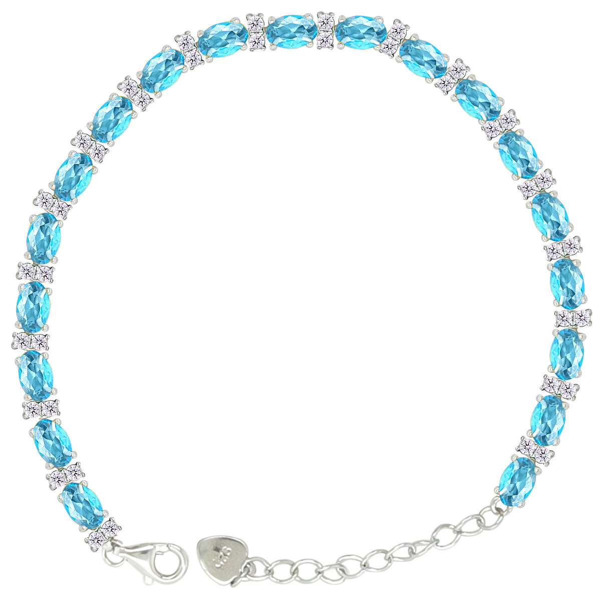 Asfour Crystal Tennis Bracelet With Turquoise Pear & Emerald Zircon In 925 Sterling Silver