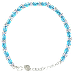 Asfour Crystal Tennis Bracelet With Turquoise Pear & Emerald Zircon In 925 Sterling Silver