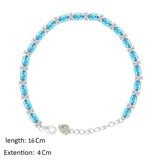 Asfour Creations Tennis Bracelet With Aquamarine Oval Design In 925 Sterling Silver – BD0339-M