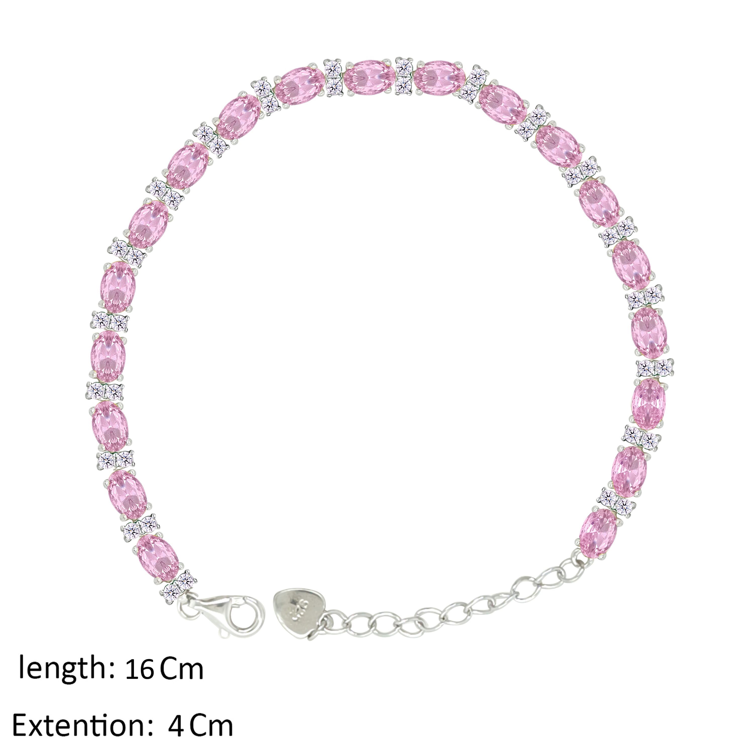 Asfour Crystal Tennis Bracelet With Rose Oval Design In 925 Sterling Silver-BD0339-O