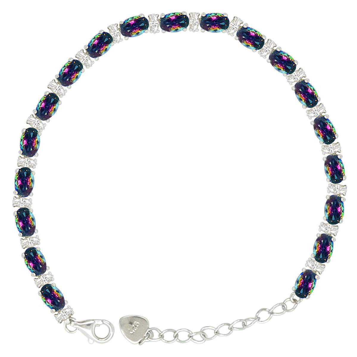 Asfour Crystal Tennis Bracelet With Turquoise Pear & Emerald Zircon In 925 Sterling Silver