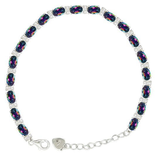 Asfour Crystal Tennis Bracelet With Turquoise Pear & Emerald Zircon In 925 Sterling Silver