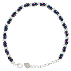 Asfour Crystal Tennis Bracelet With Turquoise Pear & Emerald Zircon In 925 Sterling Silver