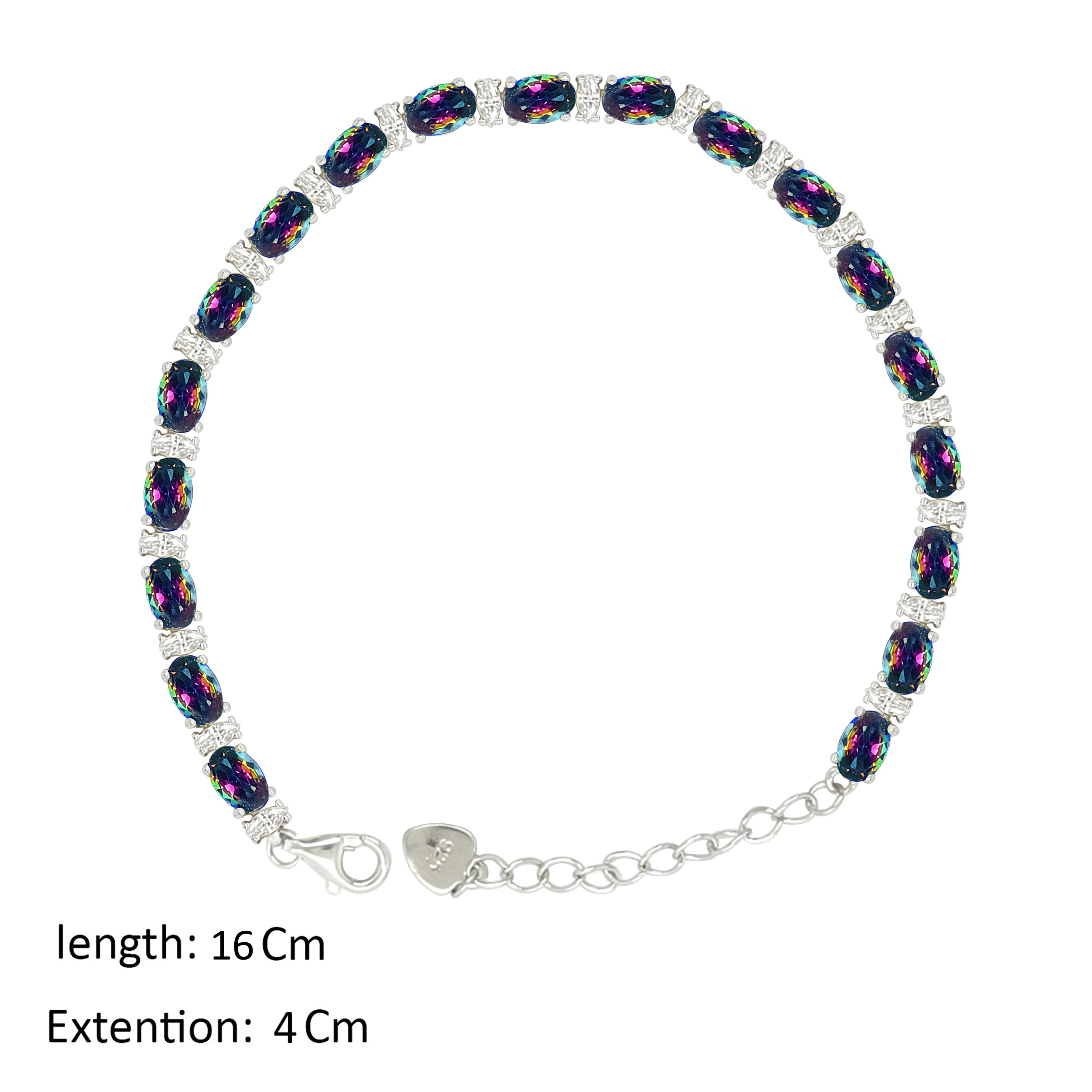 Asfour Crystal Tennis Bracelet With Multi Color Oval Design In 925 Sterling Silver-BD0340-AP