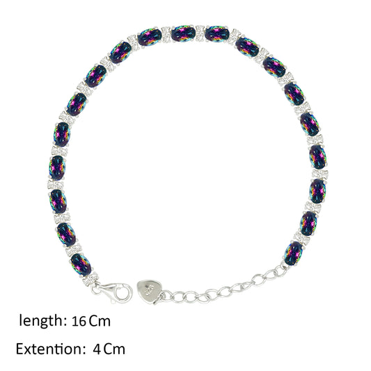Asfour Creations Tennis Bracelet With Multicolor Oval Design In 925 Sterling Silver – BD0340-AP
