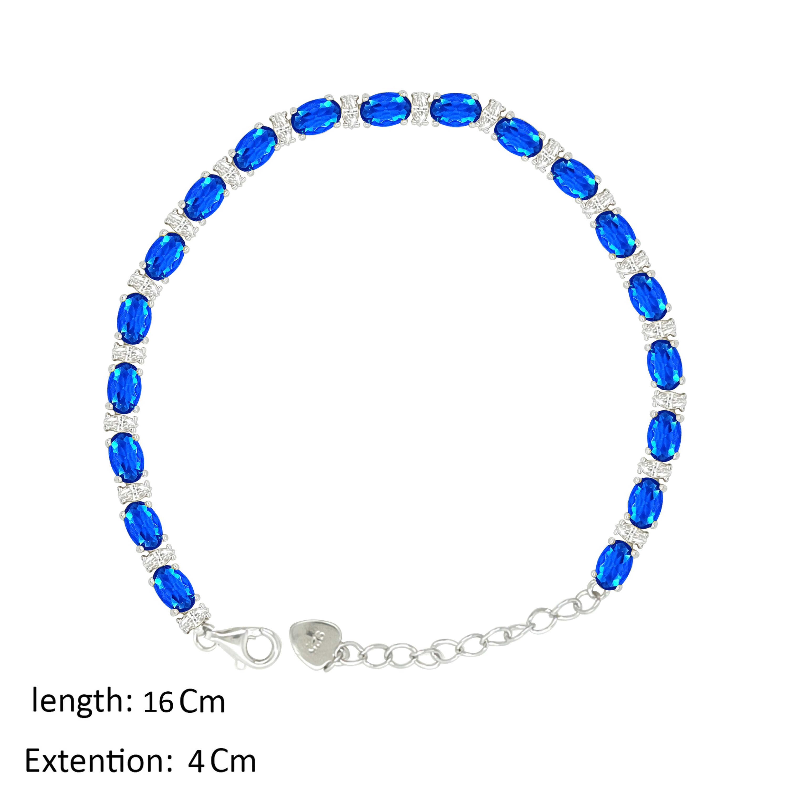 Asfour Crystal Tennis Bracelet With Blue Oval Design In 925 Sterling Silver-BD0340-B