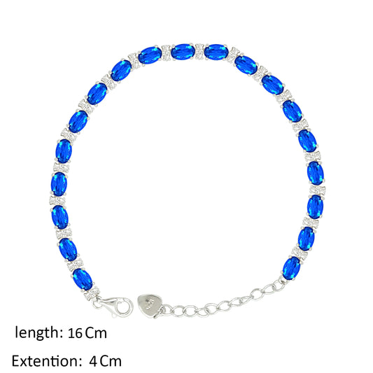 Asfour Creations Tennis Bracelet With Blue Oval Design In 925 Sterling Silver – BD0340-B