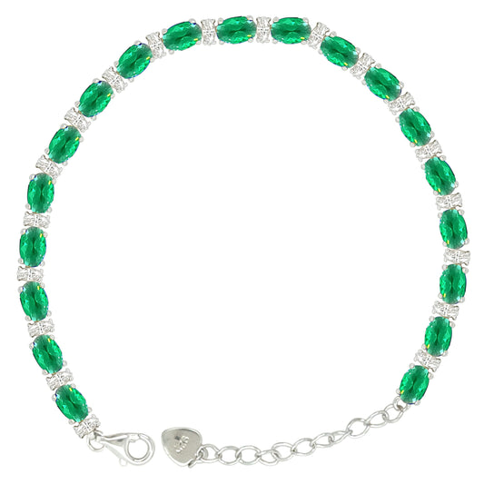 Asfour Crystal Tennis Bracelet With Turquoise Pear & Emerald Zircon In 925 Sterling Silver
