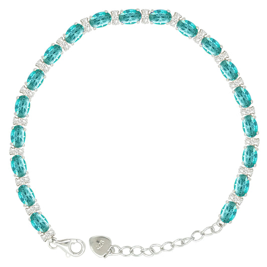Asfour Crystal Tennis Bracelet With Turquoise Pear & Emerald Zircon In 925 Sterling Silver