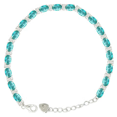 Asfour Crystal Tennis Bracelet With Turquoise Pear & Emerald Zircon In 925 Sterling Silver
