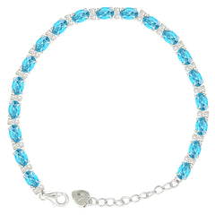 Asfour Crystal Tennis Bracelet With Turquoise Pear & Emerald Zircon In 925 Sterling Silver