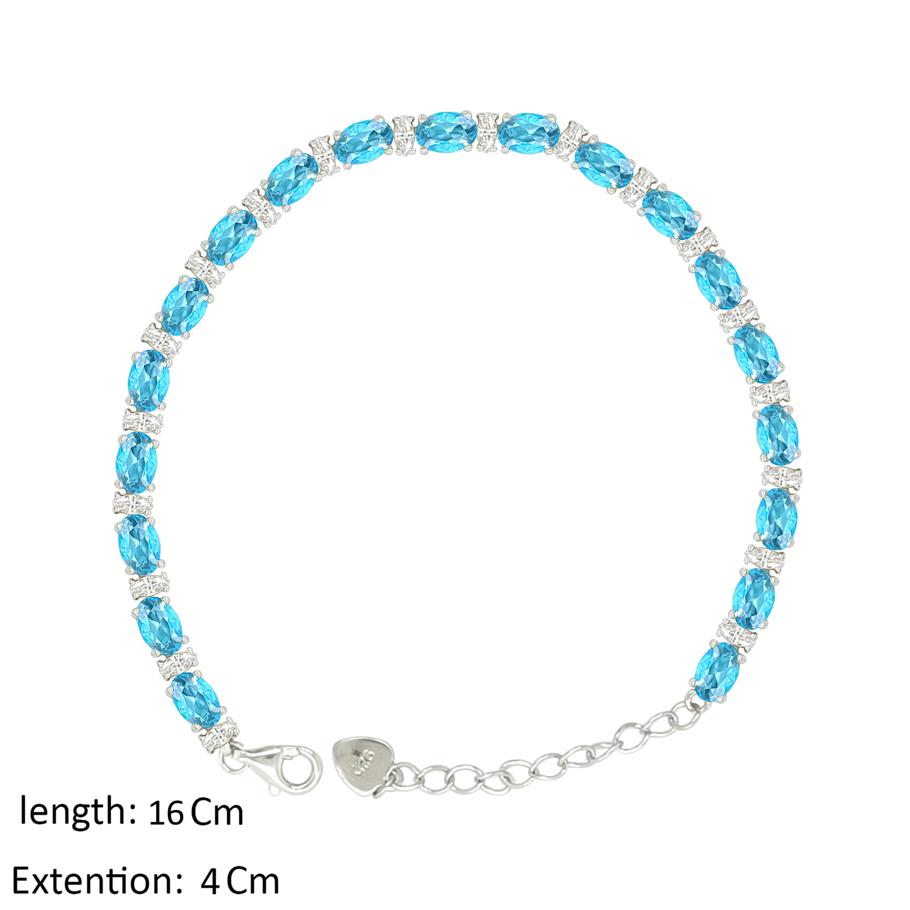 Asfour Crystal Tennis Bracelet With Aquamarine Oval Design In 925 Sterling Silver-BD0340-M