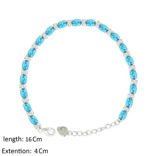 Asfour Creations Tennis Bracelet With Aquamarine Oval Design In 925 Sterling Silver – BD0340-M