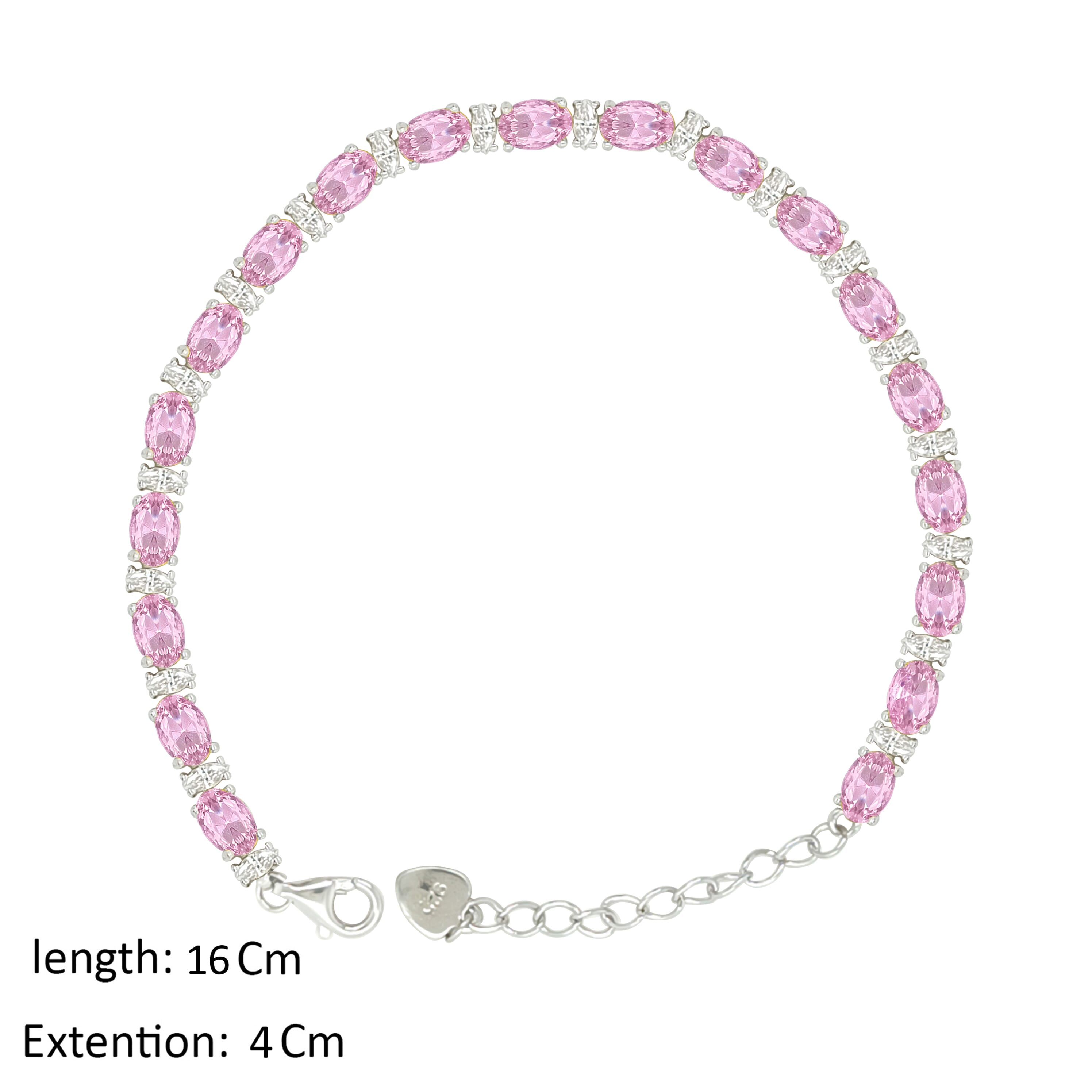 Asfour Crystal Tennis Bracelet With Rose Oval Design In 925 Sterling Silver-BD0340-O