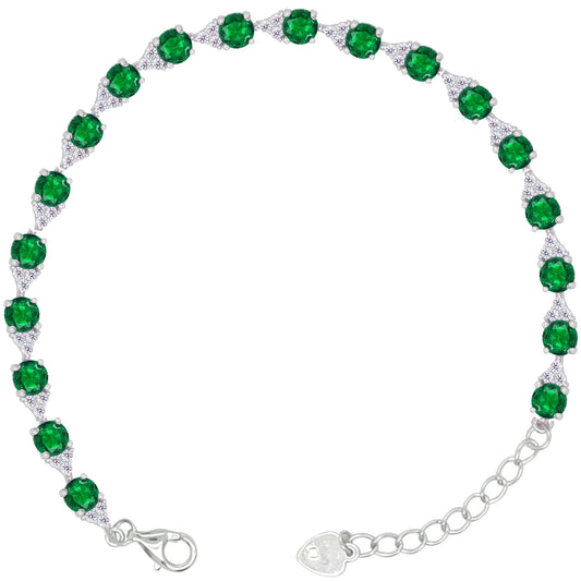 Asfour Crystal Tennis Bracelet With Turquoise Pear & Emerald Zircon In 925 Sterling Silver