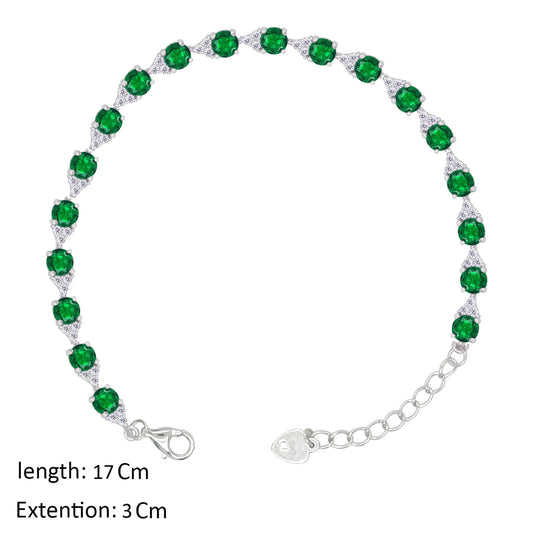 Asfour Creations Tennis Bracelet With Emerald Round Zircon In 925 Sterling Silver – BD0341-G